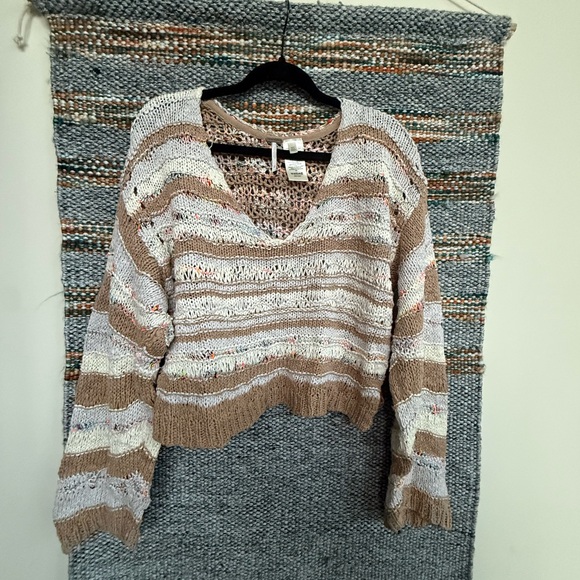Free People Sweaters - Free People Cream and Tan V-Neck Sweater